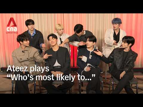 K팝 그룹 에이티즈가 "누가 가장 그럴 가능성이 높을까?" 게임을 합니다.