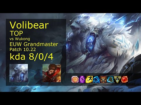 Volibear vs Wukong Top - EUW Grandmaster 8/0/4 Patch 10.22 Gameplay