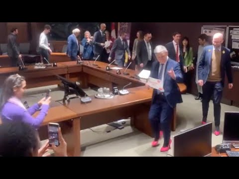 Caught On Camera Canadian Transport Minister Roasted For Pink Heel Parade