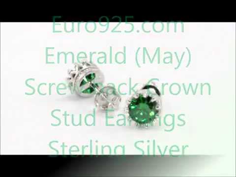 6mm Emerald Crown Studs Sterling Silver