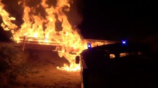 preview picture of video 'RC Truck And Bridge On Fire / Fire Brigade in Night Action'