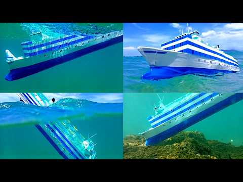 Estonia sinking, cardboard ship sinks due to storm, underwater footage of ferry model ship wreck