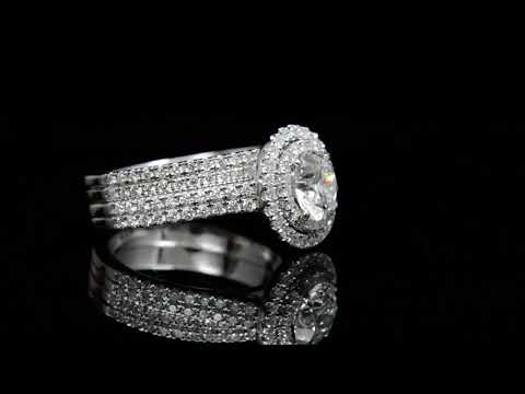Natural Round Cut Double Halo 2 Row Pave Diamond Engagement Bridal Set