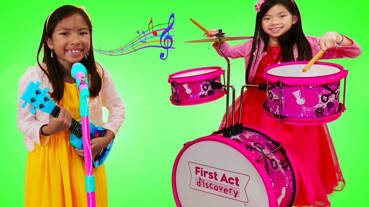 Emma & Wendy Pretend Play with Musical Instrument Toys for Kids & Sing Nursery Rhymes