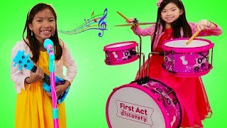 Emma &amp; Wendy Pretend Play with Musical Instrument Toys for Kids &amp; Sing Nursery Rhymes
