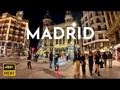Madrid at Night 🌙 | Walking Tour from Puerta del Sol to Gran Vía & Callao | 4K HDR Urban Walk