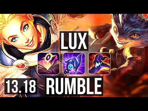 LUX vs RUMBLE (MID) | 8/0/3, 2.4M mastery, 1100+ games, Legendary | NA Master | 13.18