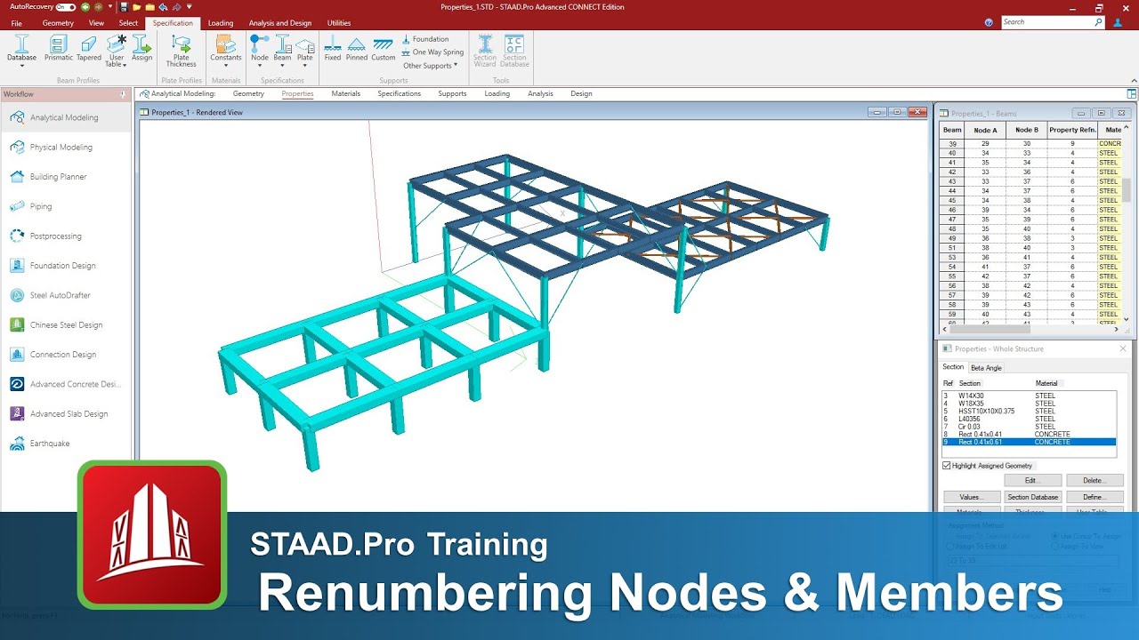 Renumber Nodes and Members in the STAAD.Pro Analytical Modeler