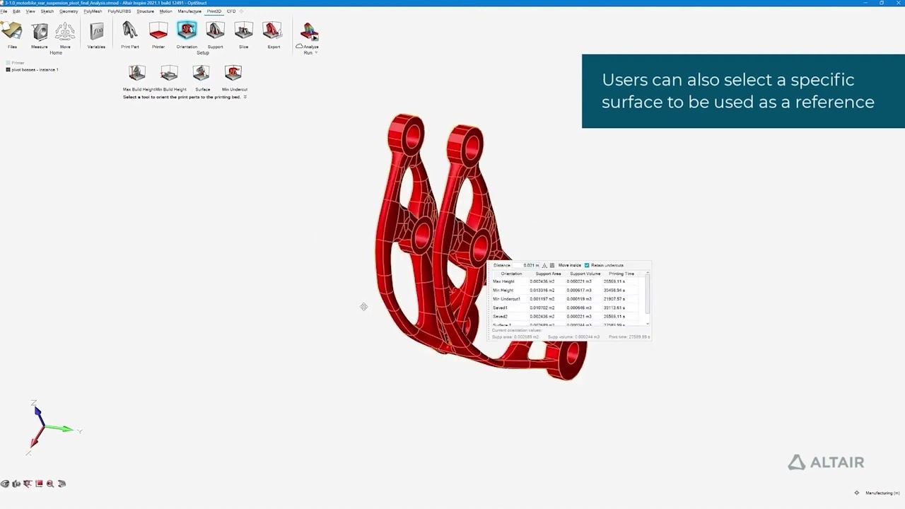 Altair Cetim InspirePrint3D PartOrientation