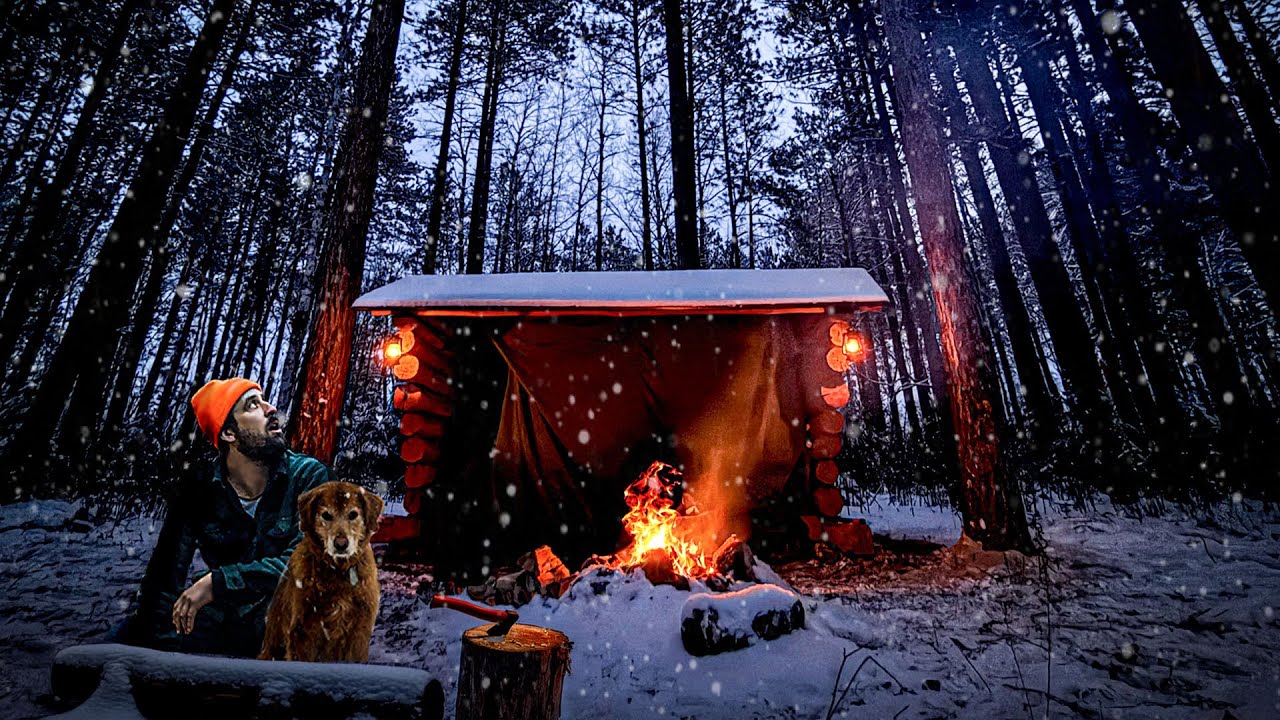 Surviving BITTER COLD in an Old Log Cabin Shelter | Minnesota