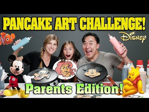 PANCAKE ART CHALLENGE - PARENTS EDITION!!! DISNEY CHARACTERS!