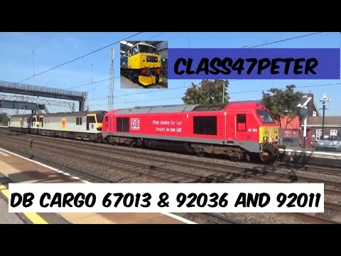 DB Cargo 67013 Drags 92036 and 92011 Through Rugeley Trent Valley 14/9/20