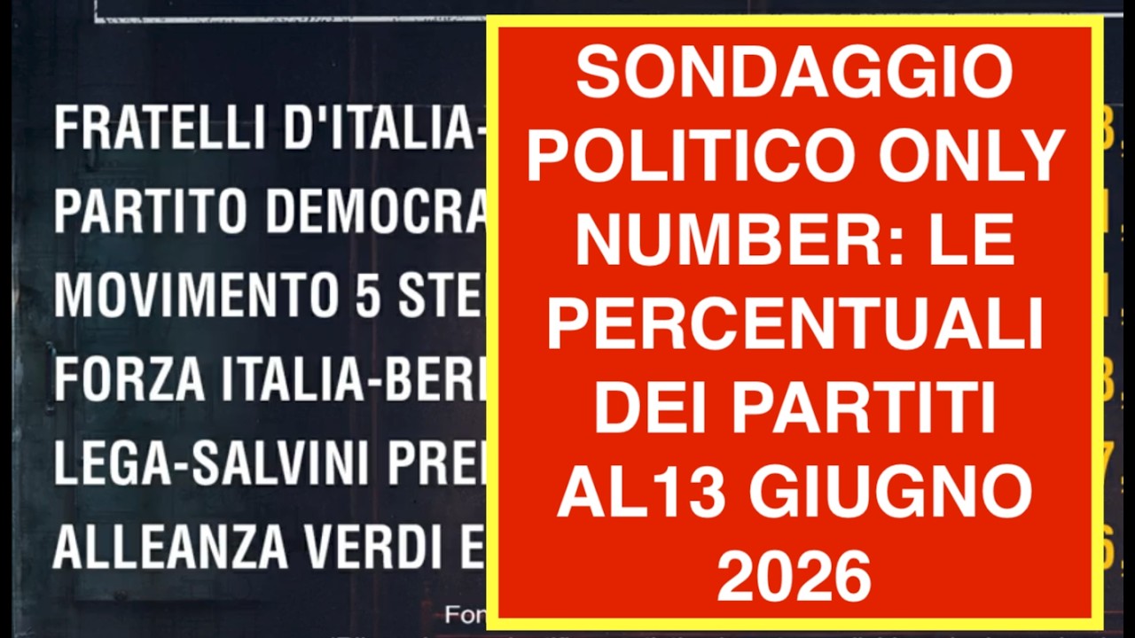 SONDAGGIO POLITICO ONLY NUMBER: LE PERCENTUALI DEI PARTITI AL13 GIUGNO 2026