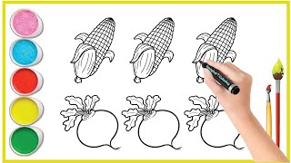 Learn How to Coloring! Corn, Radish! Fun Vegetables for Kids