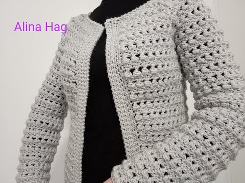 jacheta Reliefuri crosetate/ beautiful jacket/ gilet au crochet/ стильный жакет крючком