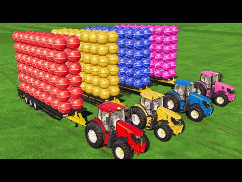 LAND OF COLORS ! BALL TRANSPORTING with BIG & MINI JOHN DEERE TRACTORS ! COLORED BALING & LOAD! FS22