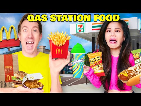 Eating Only GAS STATION FOOD vs McDonald's for 24 Hours!!