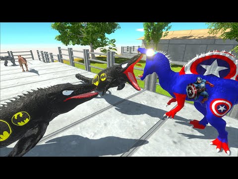 CAPTAIN AMERICA SPINO VS 2X BATMAN MOSASAU & FLASH GORO DEATH RUN - Animal Revolt Battle Simulator