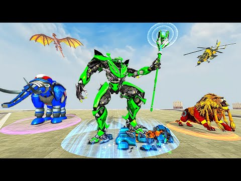 Elephant Vs Lion Robot Game _ Helicopter Car robot Transformation _ android gameplay