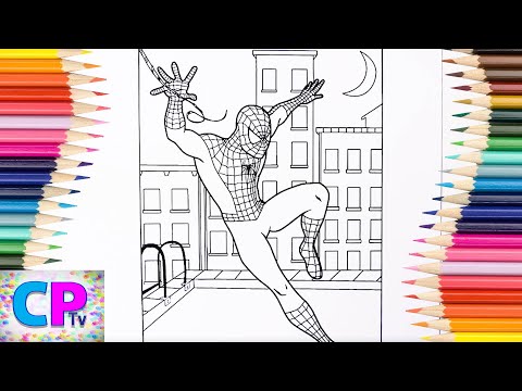Spiderman Coloring Pages , Superhero Drawing,Spiderman over The City,Coloring Pages Tv