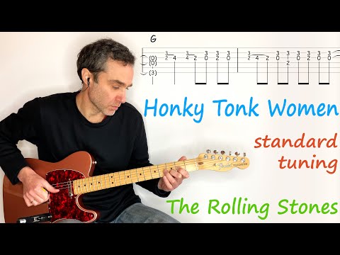 Honky Tonk Women in standard tuning - The Rolling Stones - Guitar lesson / tutorial / cover with tab