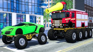 Giant Monster Machines, Giant Villain Machine Assembly-Wheel City Heroes-Fire Truck Cartoon for Kids