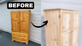 Modernizing an Outdated, Yellow Pine Amoire | How to Refinish Yellow Pine Furniture | Raw Wood Look