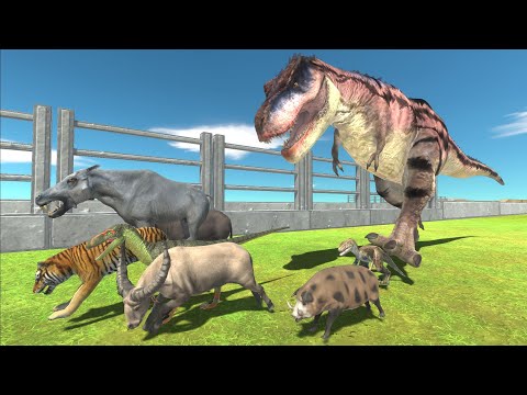 Units trying to escape from Tarbosaurus - Animal Revolt Battle Simulator