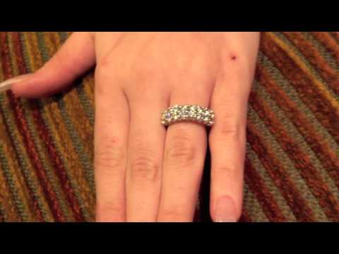 Double row round cubic zirconia Wedding band in Solid Platinum shared Prong setting