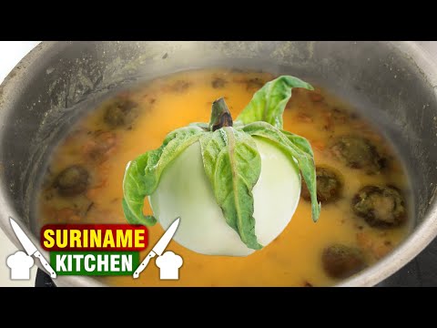 Gele Pesie Daal Met Antrua En Komijn Zaad | Yellow Peas Soup With Solanum Macrocarpon And Cumin Seed