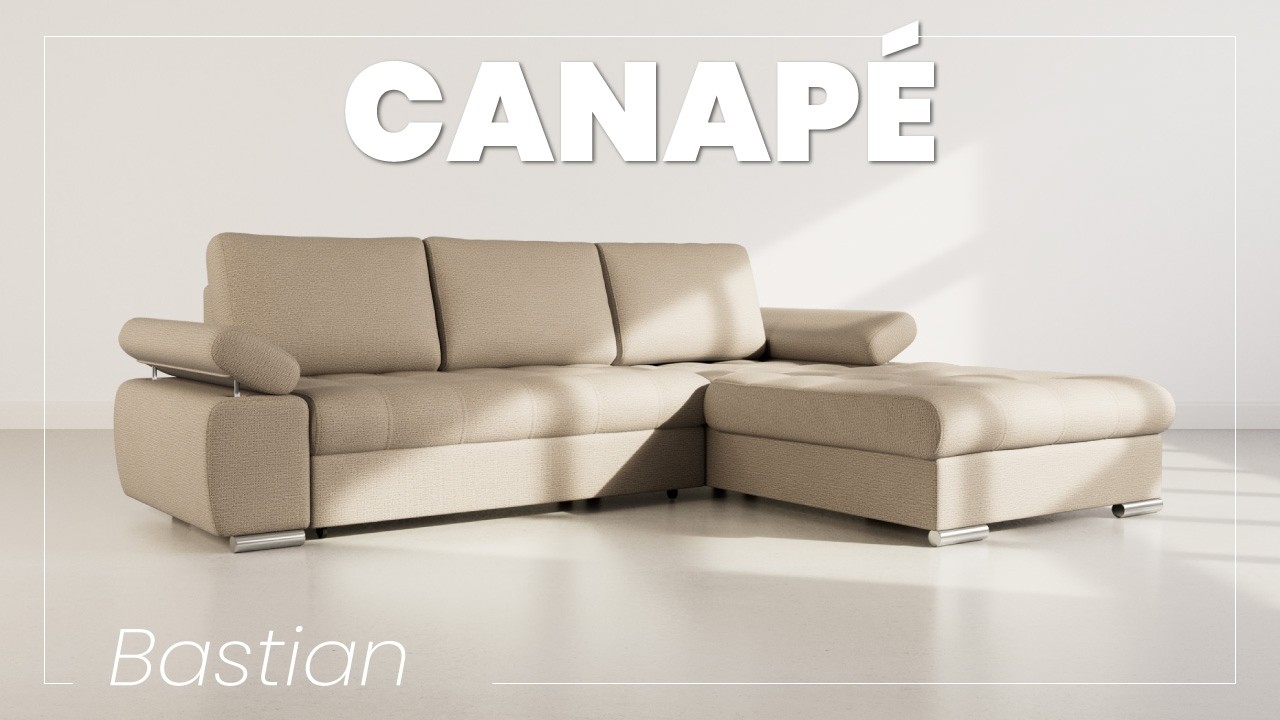 Thumbnail video of the produit Bianca - Canapé d'angle gauche 4 places convertible avec coffre en tissu texturé