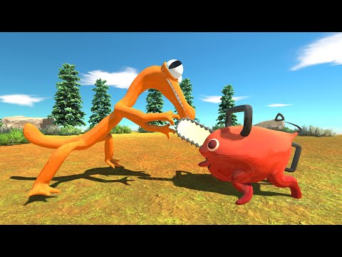 Rainbow Friends Orange vs Pochita - Animal Revolt Battle Simulator