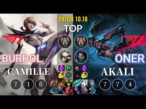 T1 Burdol Camille vs T1 Oner Akali Top - KR Patch 10.18