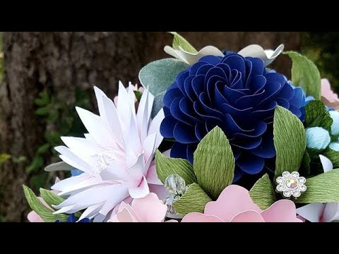 Paper Flower Bouquet - Pink, White and Navy - Bridal Bouquet - DIY Wedding