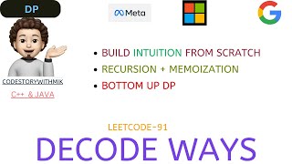 YouTube video 'Decode Ways | Recursion | Memo | Bottom Up | Leetcode 91'