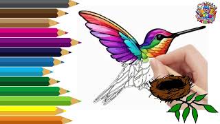 How to Draw a Colourful Hummingbird with Nest | Easy Step-by-Step Art Tutorial#kids