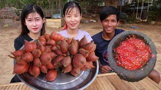 Wow! Eat Snake Fruit With Two Girl  Very yummy - Cambodia Wild