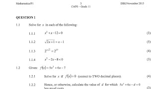 Grade 11 Mathematics Paper 1 Nov 2015  (Question 1 Answered)