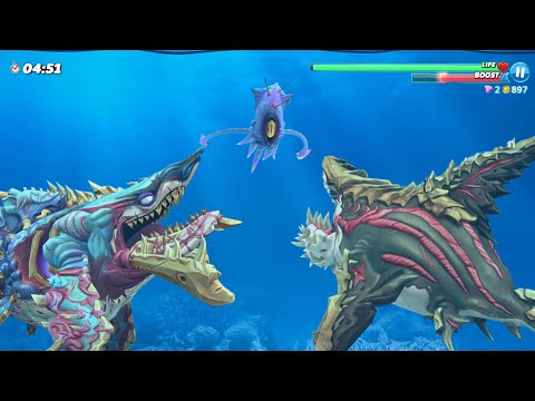 ANCIENT MEGALODON X ALPHA ZOMBIE SHARK VS COLOSSAL SQUID BOSS - BIG HUNGRY SHARK WORLD GAMEPLAY
