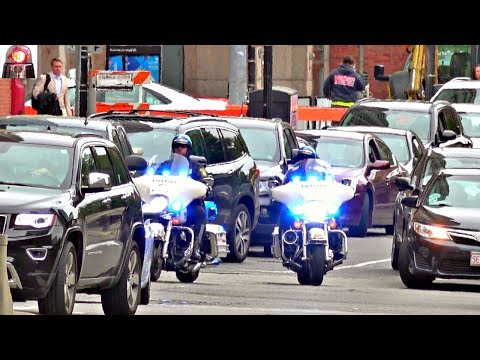 Harley Davidson Police Motorcycles Responding Lights and Sirens (MBTA Transit Police)