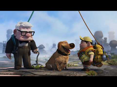 Pixar’s Up official trailer still with Carl’s balloon-lifted house in the sky — soundtrack motif in action, 2009