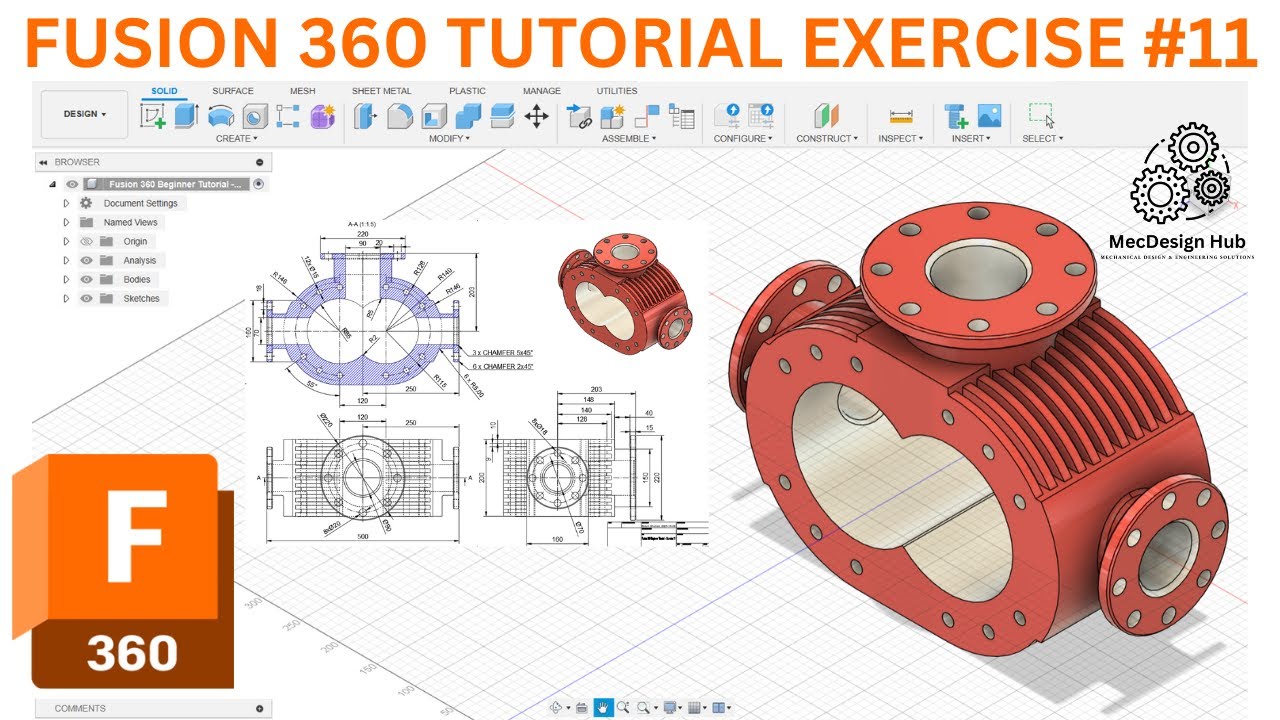 Fusion 360 Beginner Tutorial – Exercise 11 (Step-by-Step Guide for Beginners!) #mecdesignhub