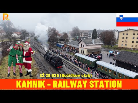 Kamnik Railway Station (Santa’s Train - Slovenia, Dec 2025) – Aerial View in 4K | Drone Footage