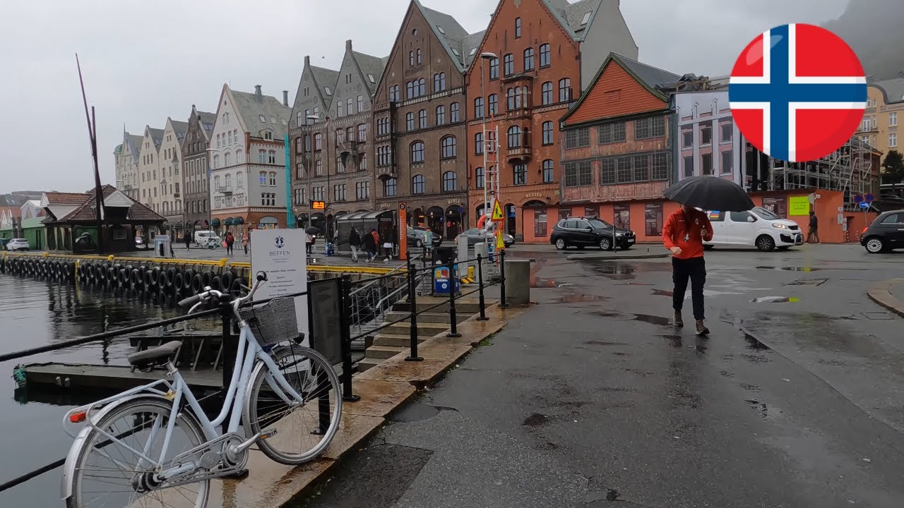 Immersive street-level walking tour through Bergen, Norway, showcasing authentic urban landscapes, local architecture, and the vibrant atmosphere of the city's neighborhoods