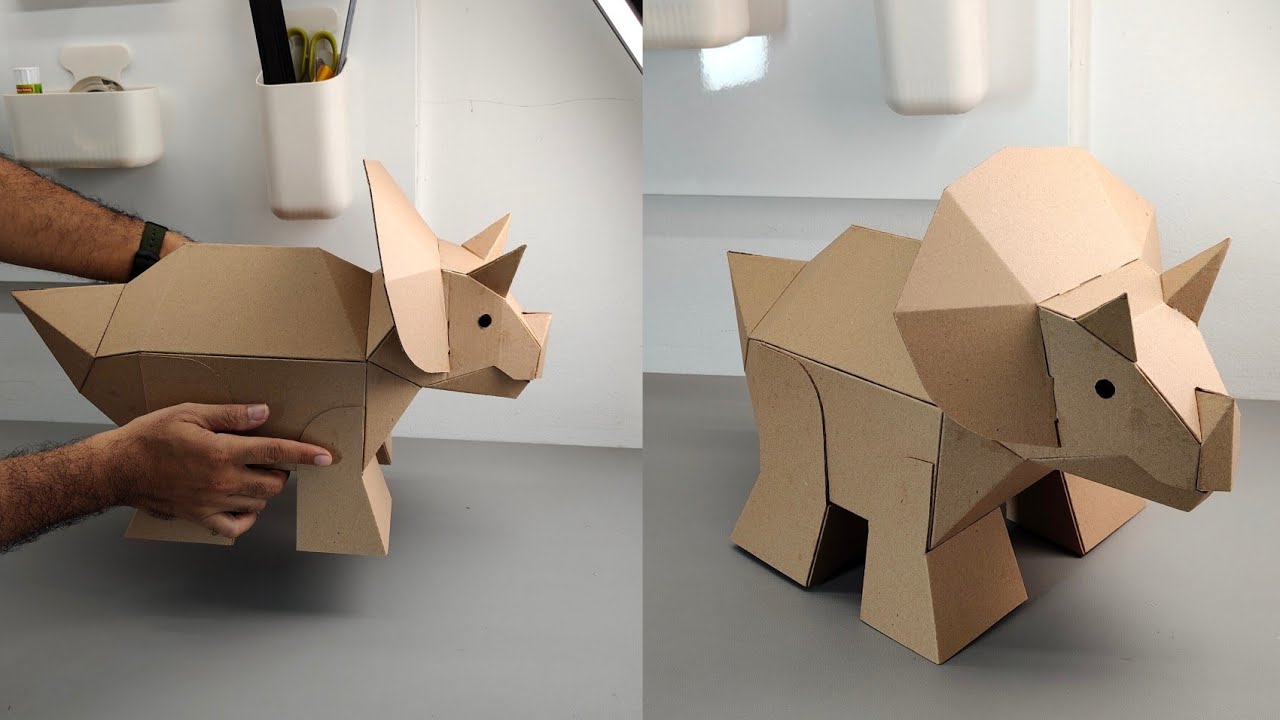 Triceratop Dino Low Poly Sculpture Cardboard Template – DIY Props and Creative Displays Pattern (PDF, SVG, Resizeable) – Craft No. 3479 Video Walkthrough