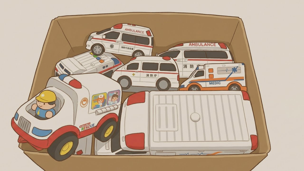 【水たまりバシャ】救急車ザブーン！ミニカー雨上がり激走🚑 Ambulance splash water run!