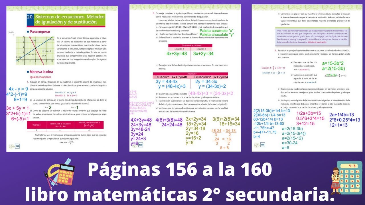 Páginas 156,157,158,159 y 160 libro de matemáticas 2° secundaria
