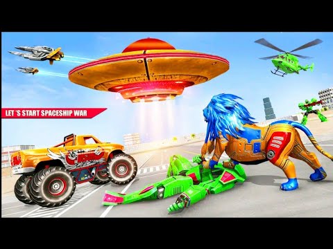 Space Robot Transport Games - Lion Robot Car Game