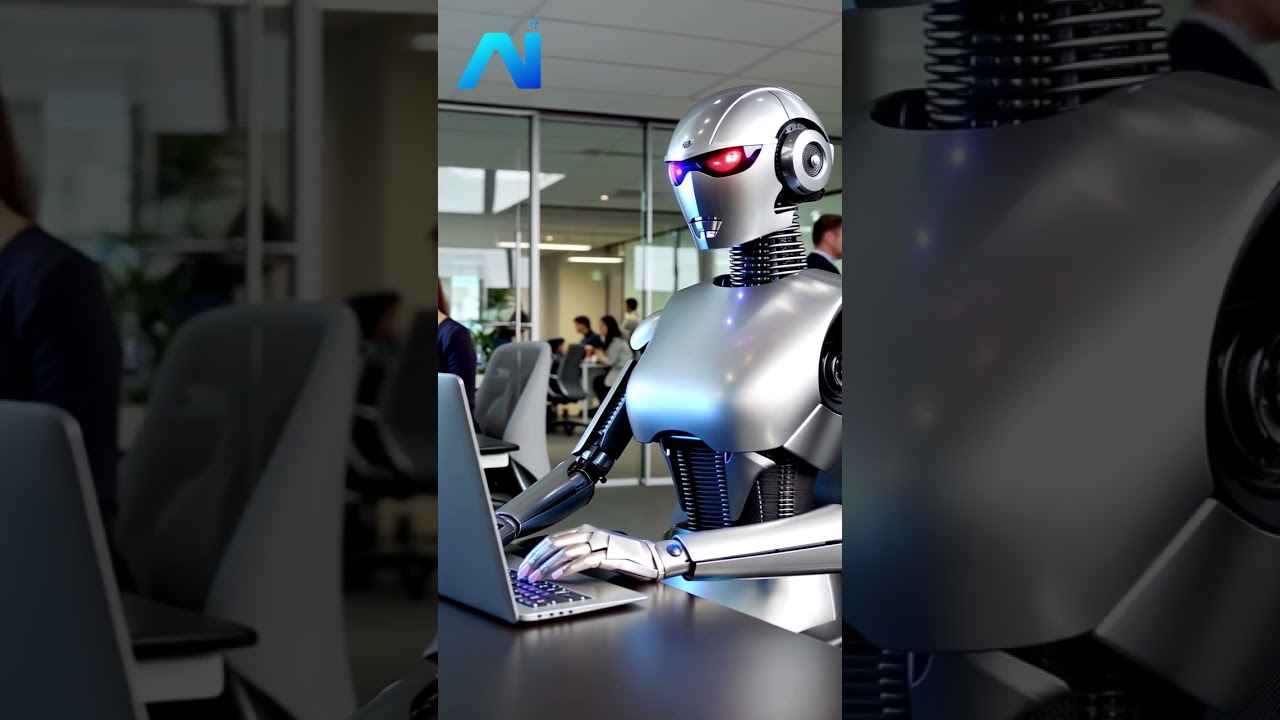 Female Robot Mastermind Crushes Office Work on Laptop! | #AI #Robots #YouTubeShorts