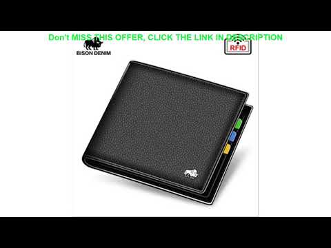 Top BISON DENIM Genuine Leather Men Wallets Brand Luxury RFID Bifold Wallet Zipper Coin Purse Busin